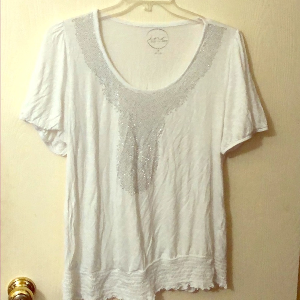 INC White shirt with silver beading detail.